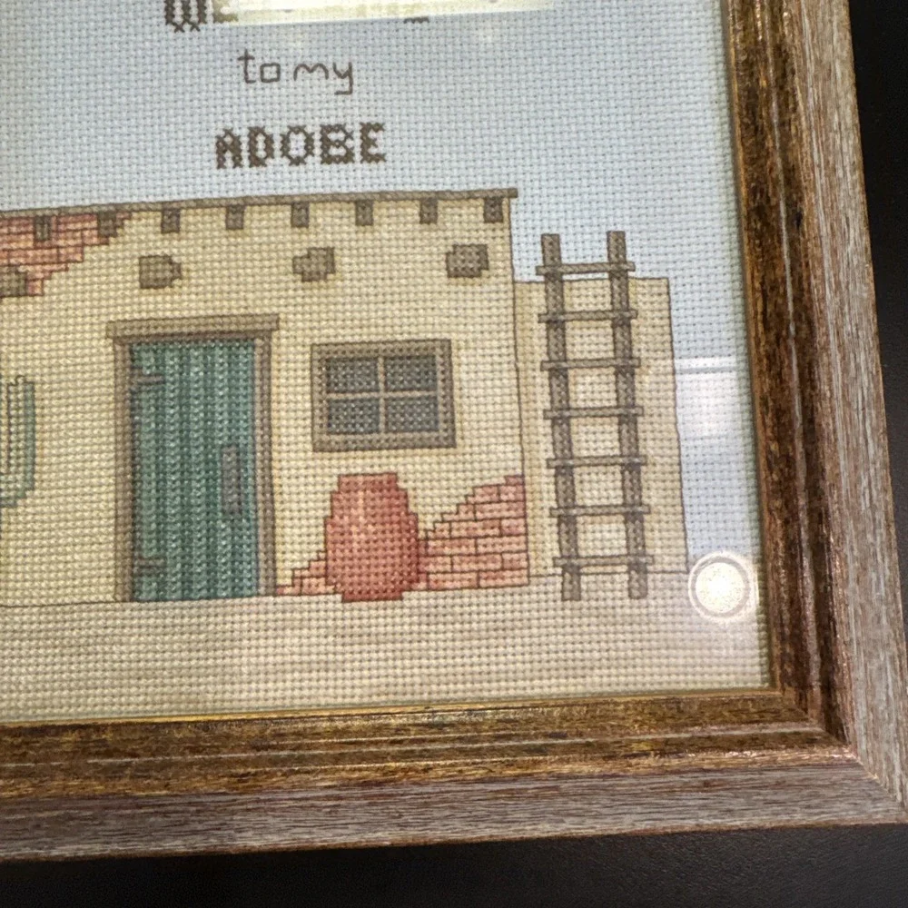 Vintage Welcome Finished Framed Cross Stitch Southwestern 